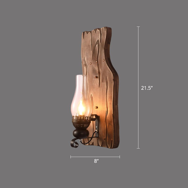 Rustic Wooden Geometric Wall Sconce - Brown 1-Light Wall Mounted Light for Restaurants