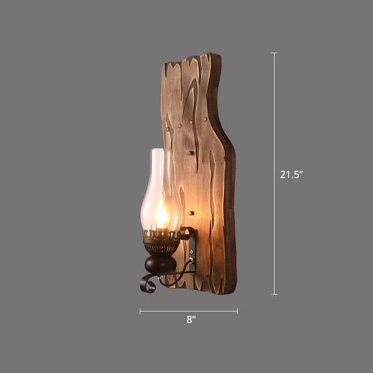 Rustic Wooden Geometric Wall Sconce - Brown 1-Light Wall Mounted Light for Restaurants