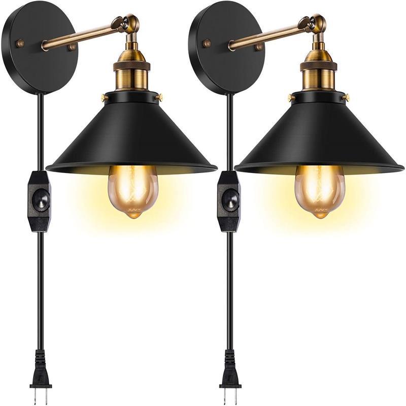 Industrial Conical Wall Light Sconce: Swivelable 1-Light Reading Lamp with Plug-in Cord