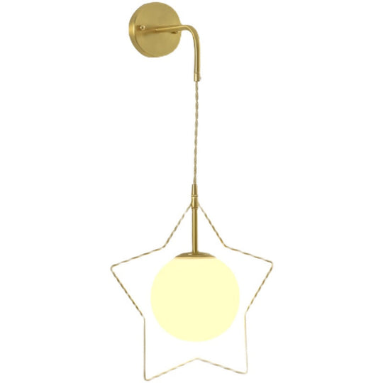 Nordic Brass Star Wall Lamp with Glass Shade for Single Bedroom