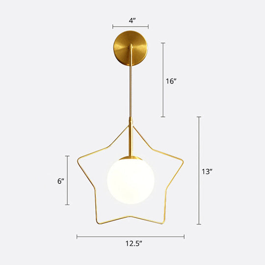 Nordic Brass Star Wall Lamp with Glass Shade for Single Bedroom
