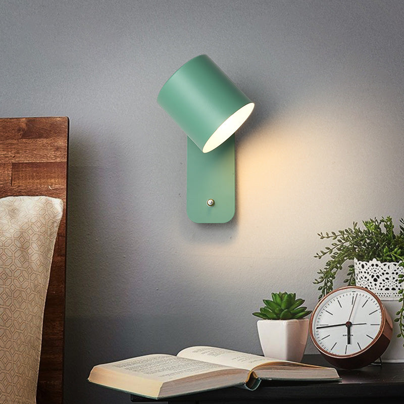 Swivel Cylinder Reading Lamp - Nordic Metal Wall Light with Power Button