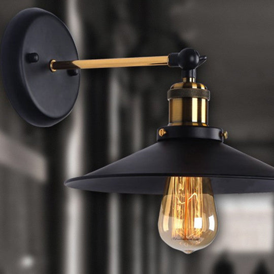 Industrial Metal Wall Mount Lamp with Black Shade - 1 Head Corridor Lighting