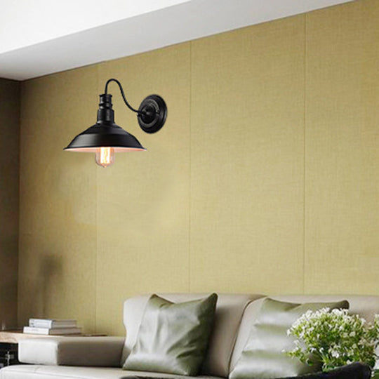 Industrial Metal Wall Mount Lamp with Black Shade - 1 Head Corridor Lighting