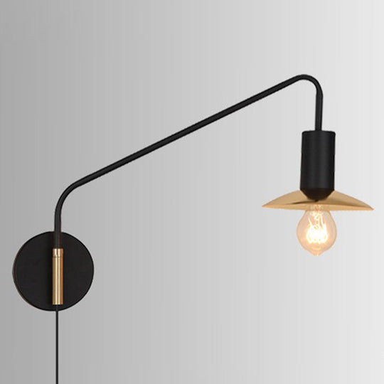 Industrial Metal Swing Arm Sconce Lamp with Saucer Lampshade - Single Living Room Reading Light