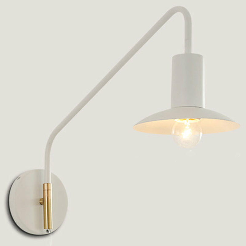 Industrial Metal Swing Arm Sconce Lamp with Saucer Lampshade - Single Living Room Reading Light