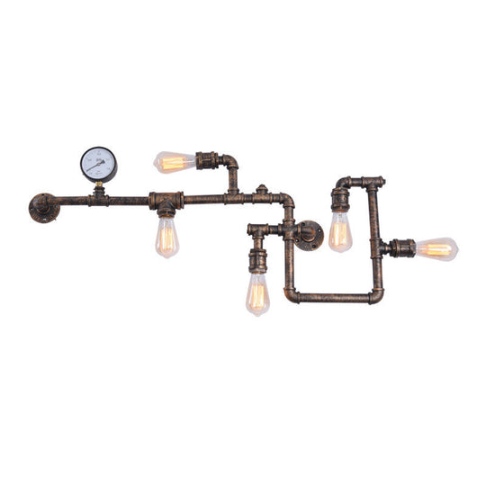 Iron Wall Lighting Industrial Sconce with Decorative Gauge for Restaurants -5 Bulb Water Pipe Design