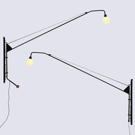 Industrial Black Metal Wall Sconce with Open Bulb Design for Fishing Rod Lamp Fixture