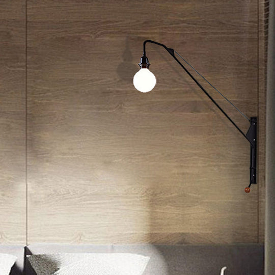 Industrial Black Metal Wall Sconce with Open Bulb Design for Fishing Rod Lamp Fixture