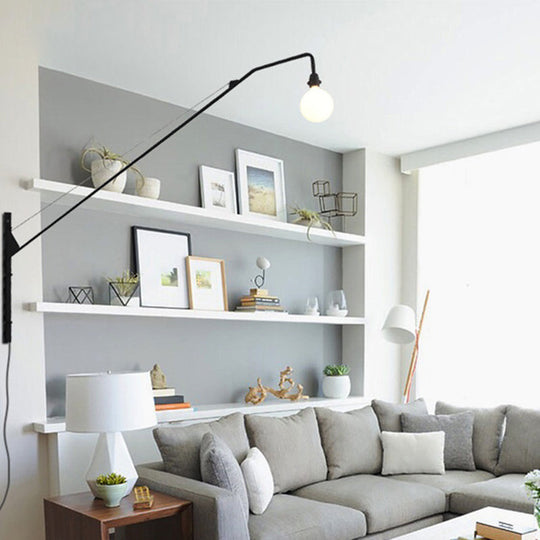 Industrial Black Metal Wall Sconce with Open Bulb Design for Fishing Rod Lamp Fixture