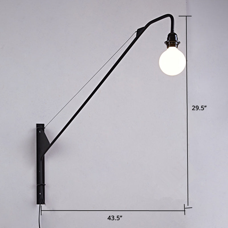 Industrial Black Metal Wall Sconce with Open Bulb Design for Fishing Rod Lamp Fixture