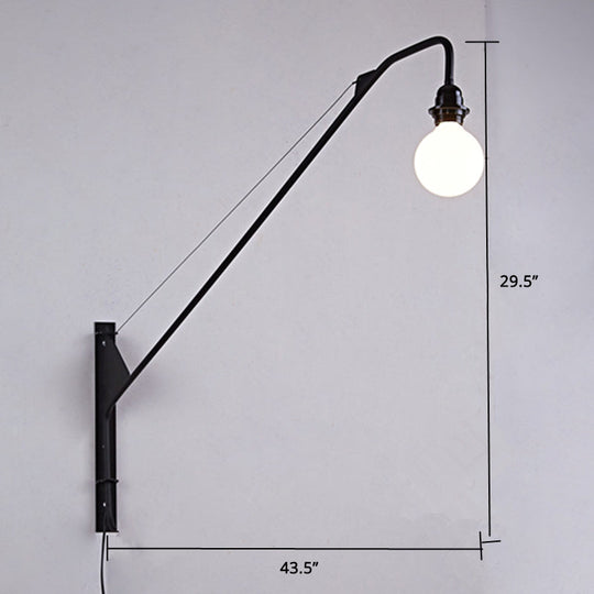 Industrial Black Metal Wall Sconce with Open Bulb Design for Fishing Rod Lamp Fixture