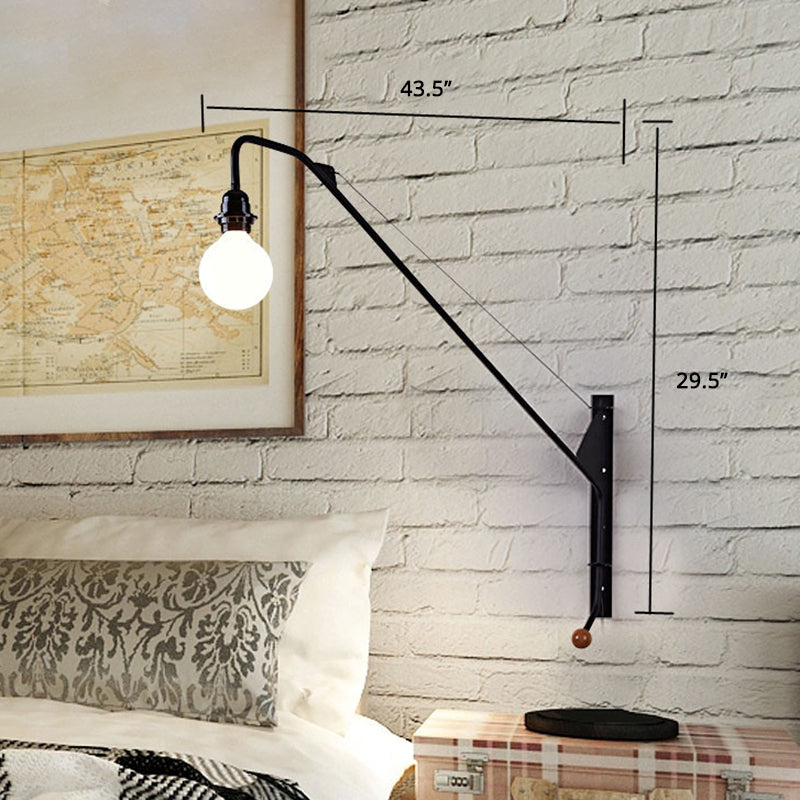 Industrial Black Metal Wall Sconce with Open Bulb Design for Fishing Rod Lamp Fixture