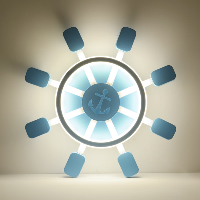 Sky Blue LED Flush Light Fixture - Children's Bedroom Aluminum Rudder Ceiling Light