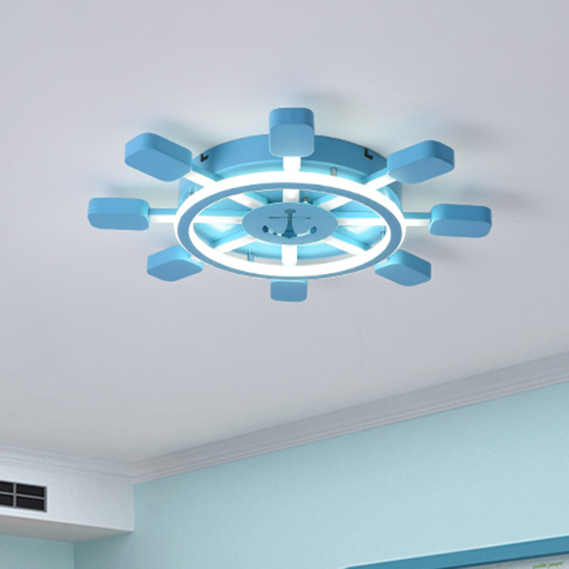 Sky Blue LED Flush Light Fixture - Children's Bedroom Aluminum Rudder Ceiling Light