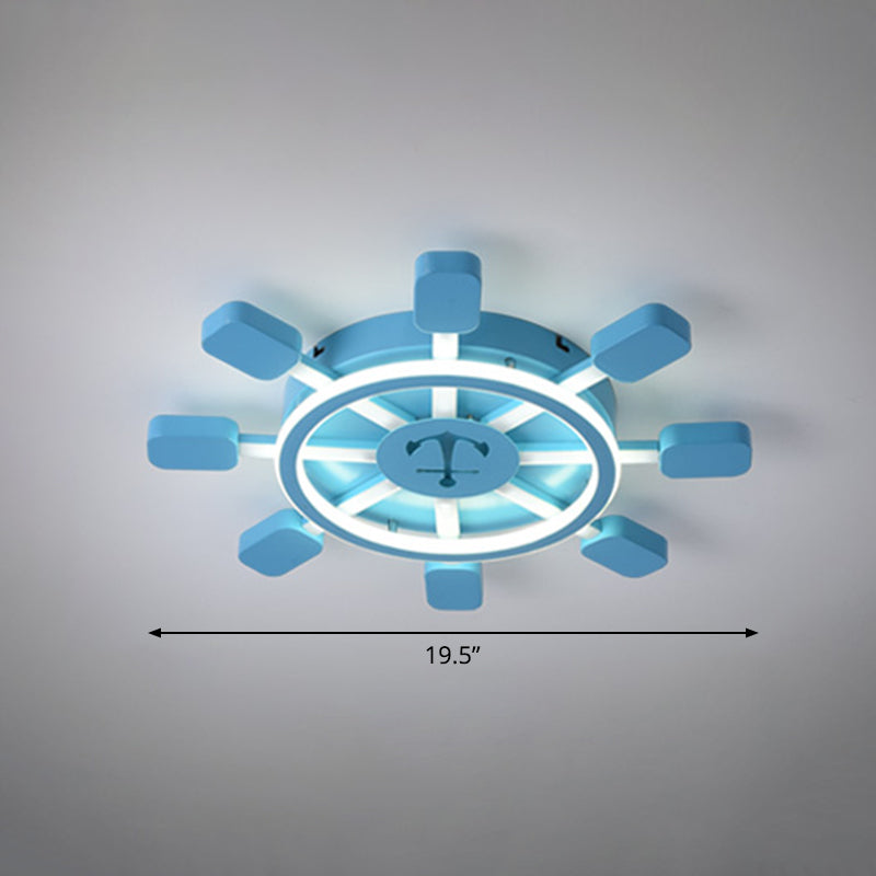 Sky Blue LED Flush Light Fixture - Children's Bedroom Aluminum Rudder Ceiling Light