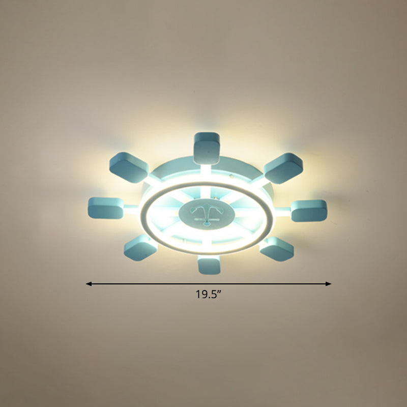 Sky Blue LED Flush Light Fixture - Children's Bedroom Aluminum Rudder Ceiling Light