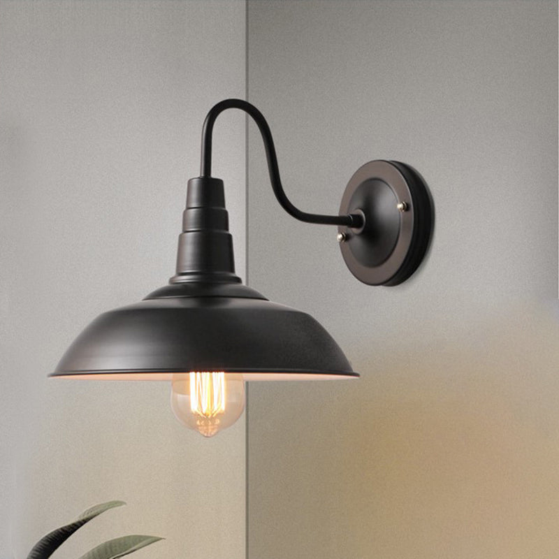 Country Style Gooseneck Wall Light with Barn Shade - Rustic Metal Sconce Fixture