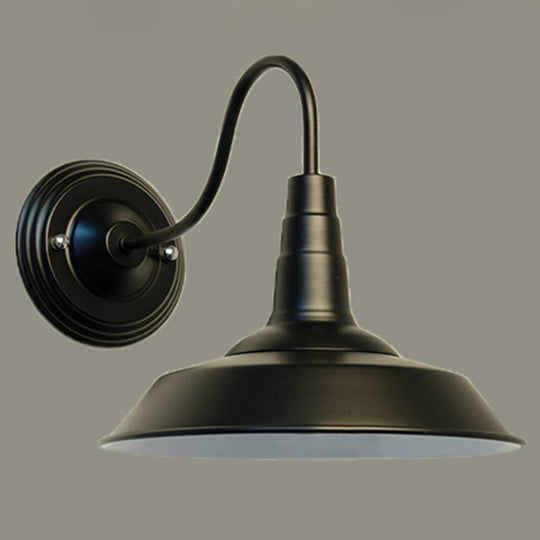 Country Style Gooseneck Wall Light with Barn Shade - Rustic Metal Sconce Fixture