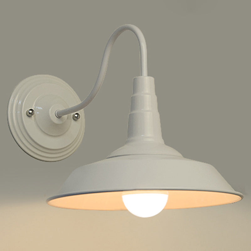 Country Style Gooseneck Wall Light with Barn Shade - Rustic Metal Sconce Fixture