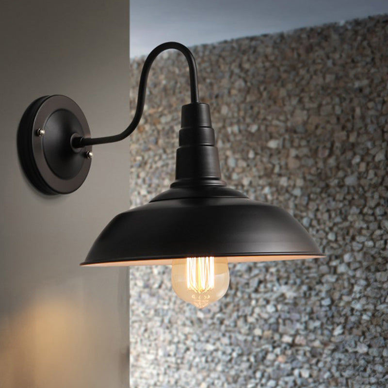 Country Style Gooseneck Wall Light with Barn Shade - Rustic Metal Sconce Fixture