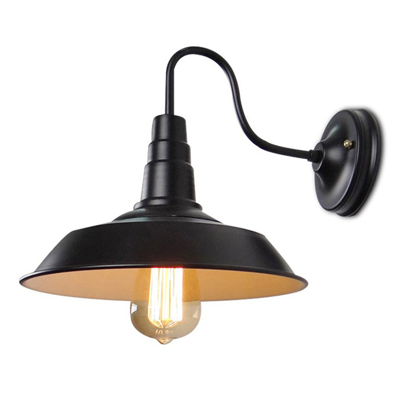 Country Style Gooseneck Wall Light with Barn Shade - Rustic Metal Sconce Fixture