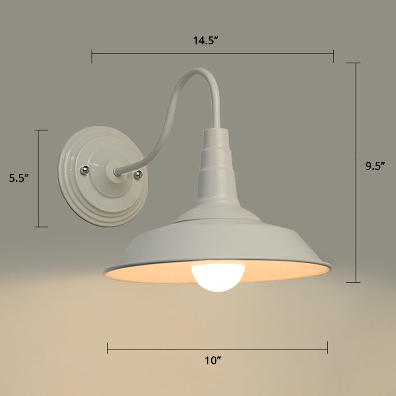 Country Style Gooseneck Wall Light with Barn Shade - Rustic Metal Sconce Fixture