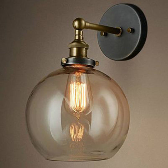 Industrial Wall Lamp with Swivel Glass Shade - Brass-Black Finish for Kitchen and More