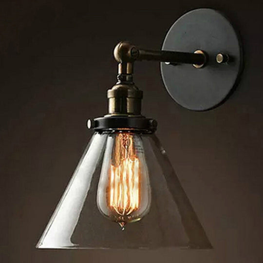 Industrial Wall Lamp with Swivel Glass Shade - Brass-Black Finish for Kitchen and More