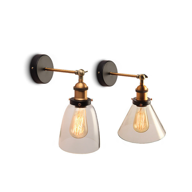 Industrial Wall Lamp with Swivel Glass Shade - Brass-Black Finish for Kitchen and More