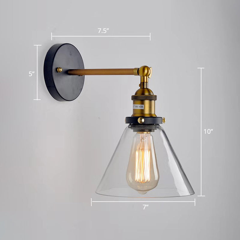 Industrial Wall Lamp with Swivel Glass Shade - Brass-Black Finish for Kitchen and More