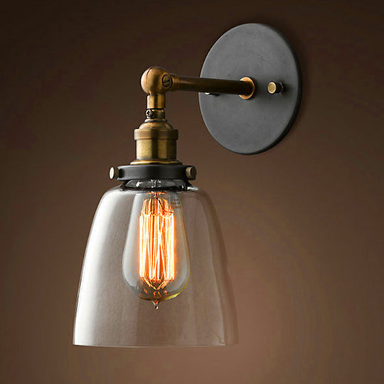 Industrial Wall Lamp with Swivel Glass Shade - Brass-Black Finish for Kitchen and More