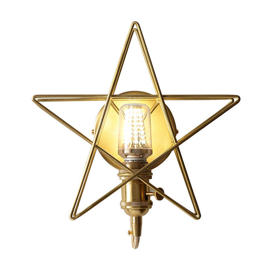 Minimalist Gold Iron Wire Star Wall Sconce with 1 Head for Bedroom Lighting