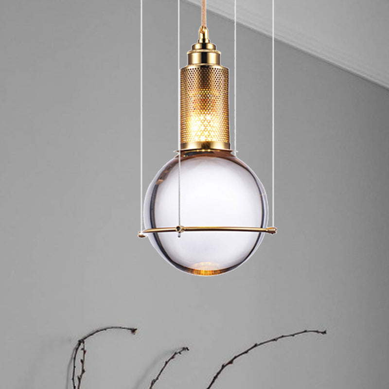 Modern Clear Crystal Ball Pendant Lamp with LED, Gold Mesh Cage - Warm/White Bedroom Hanging Light