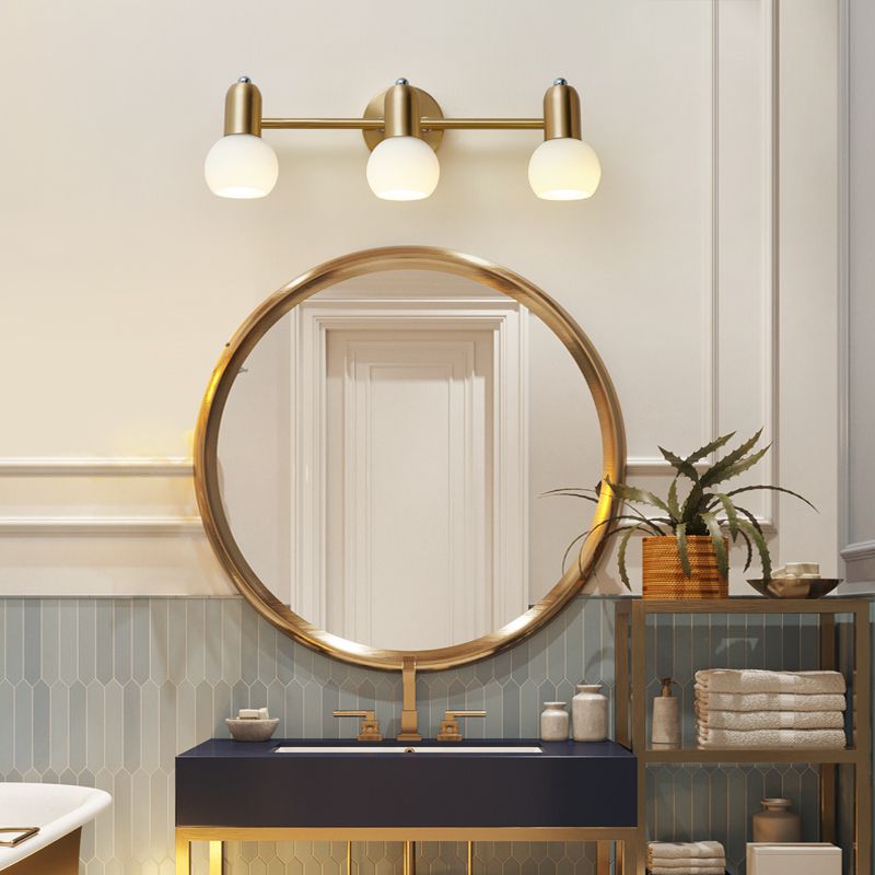 Versatile Swivel Dome Milk Glass Vanity Light - Postmodern Brass Wall Lamp for Bath Décor