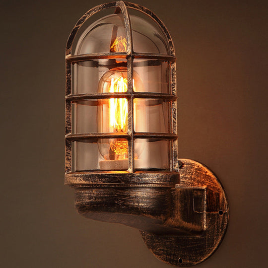 Industrial Half-Capsule Glass Wall Lamp - Bathroom Sconce Lighting Fixture