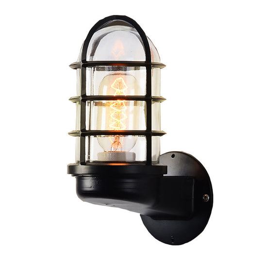 Industrial Half-Capsule Glass Wall Lamp - Bathroom Sconce Lighting Fixture