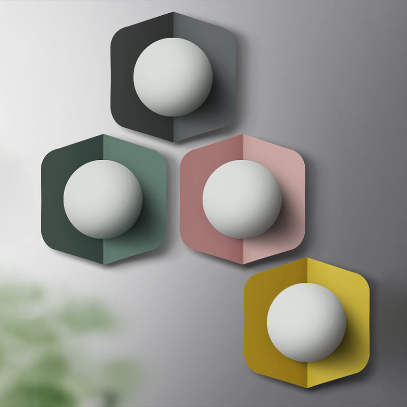 Hexagonal Metal Wall Sconce with Opaline Glass Shade - Single Mount Light