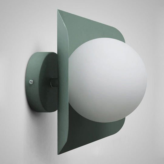 Hexagonal Metal Wall Sconce with Opaline Glass Shade - Single Mount Light