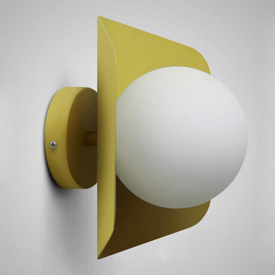 Hexagonal Metal Wall Sconce with Opaline Glass Shade - Single Mount Light