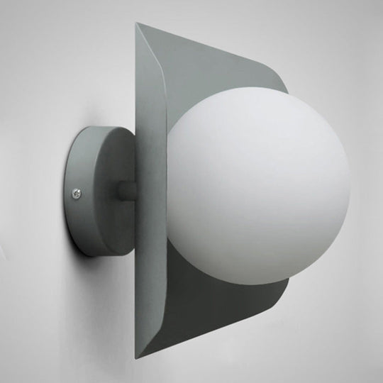 Hexagonal Metal Wall Sconce with Opaline Glass Shade - Single Mount Light