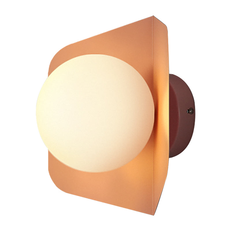 Hexagonal Metal Wall Sconce with Opaline Glass Shade - Single Mount Light