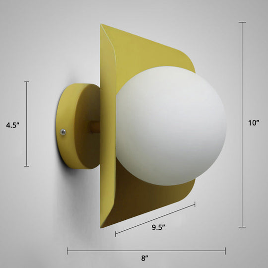 Hexagonal Metal Wall Sconce with Opaline Glass Shade - Single Mount Light