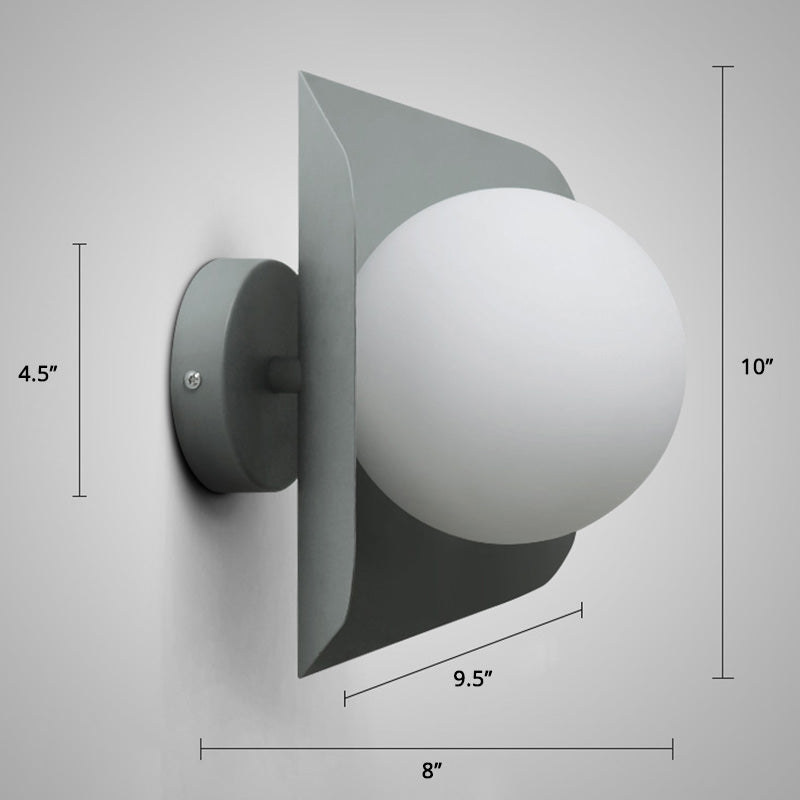 Hexagonal Metal Wall Sconce with Opaline Glass Shade - Single Mount Light