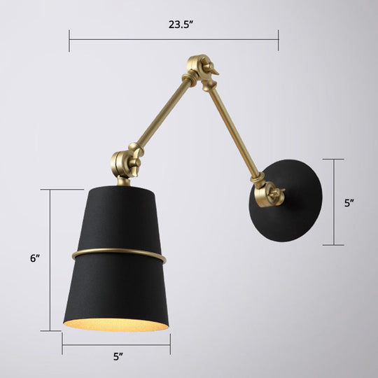 Industrial Metal Swing Arm Wall Mount Reading Lamp with Tapered Shade