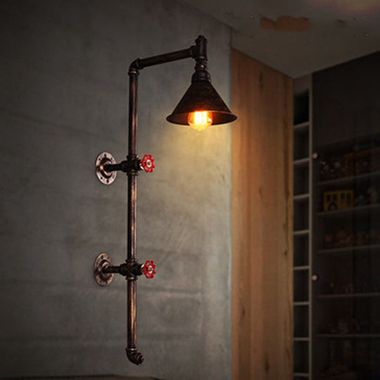 Industrial Style Rust Conical Wall Lamp - Metal 1-Light Corridor Wall Lantern
