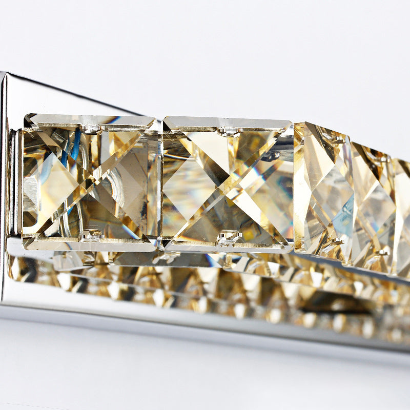 Modern LED Vanity Wall Sconce with Crystal Encrusted Beveled Bar - Stylish and Chic