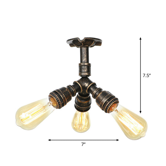 Steampunk Pipe Close to Ceiling Light in Bronze for Living Room
