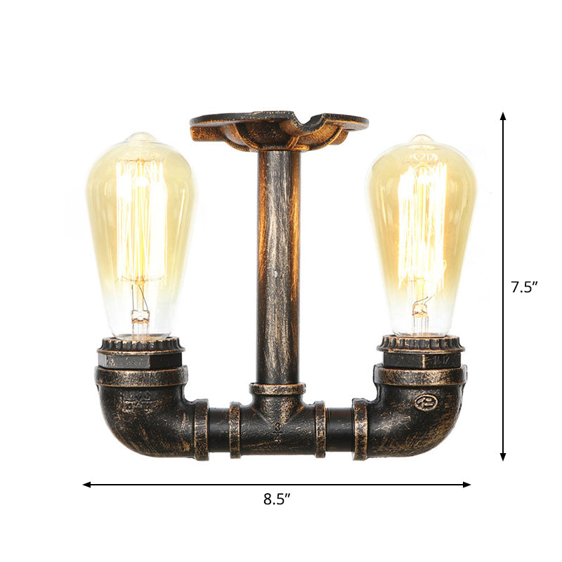 Steampunk Pipe Close to Ceiling Light in Bronze for Living Room