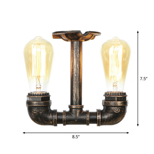 Steampunk Pipe Close to Ceiling Light in Bronze for Living Room